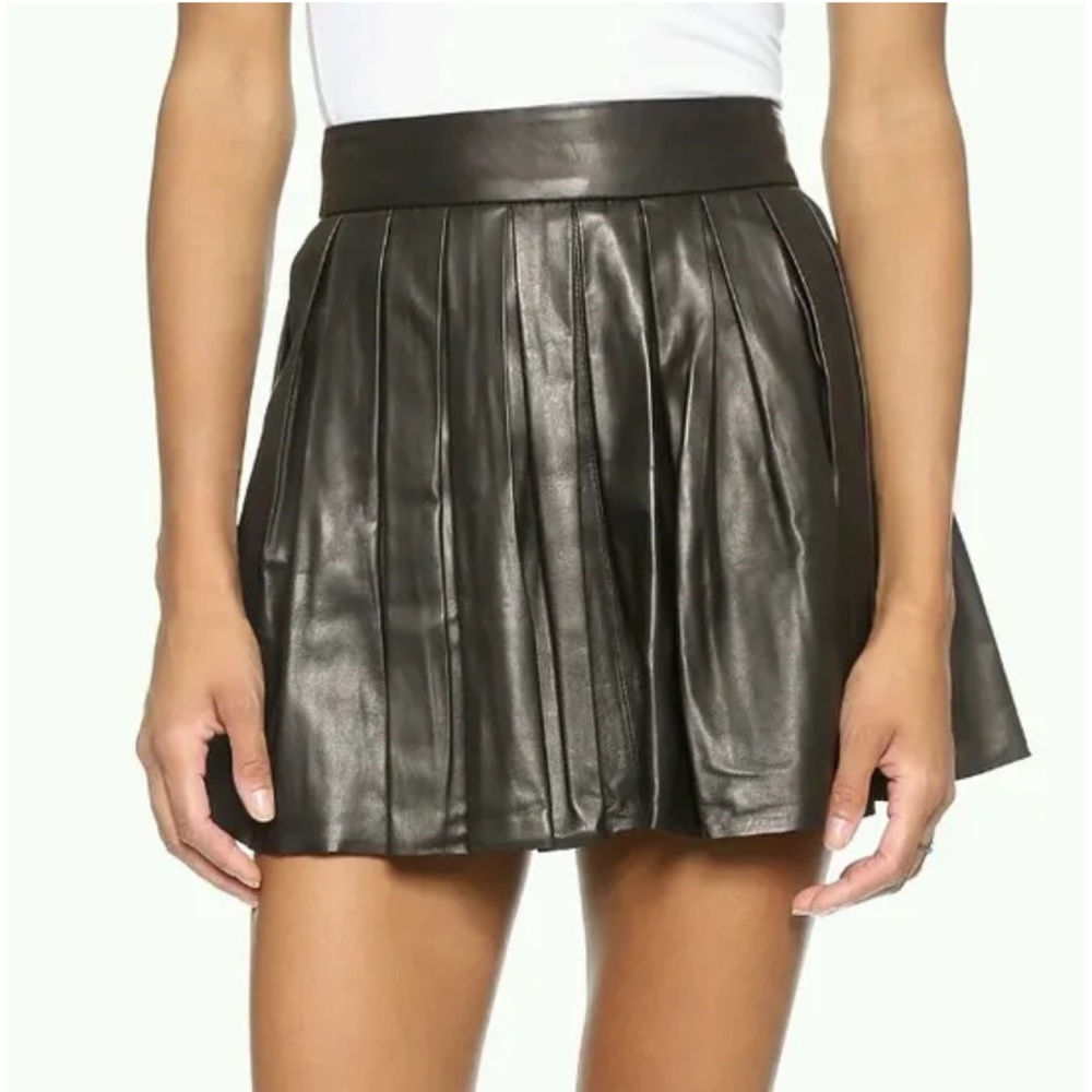 Y2K Alice + Olivia Pleat Box Leather Skirt Black Size 0